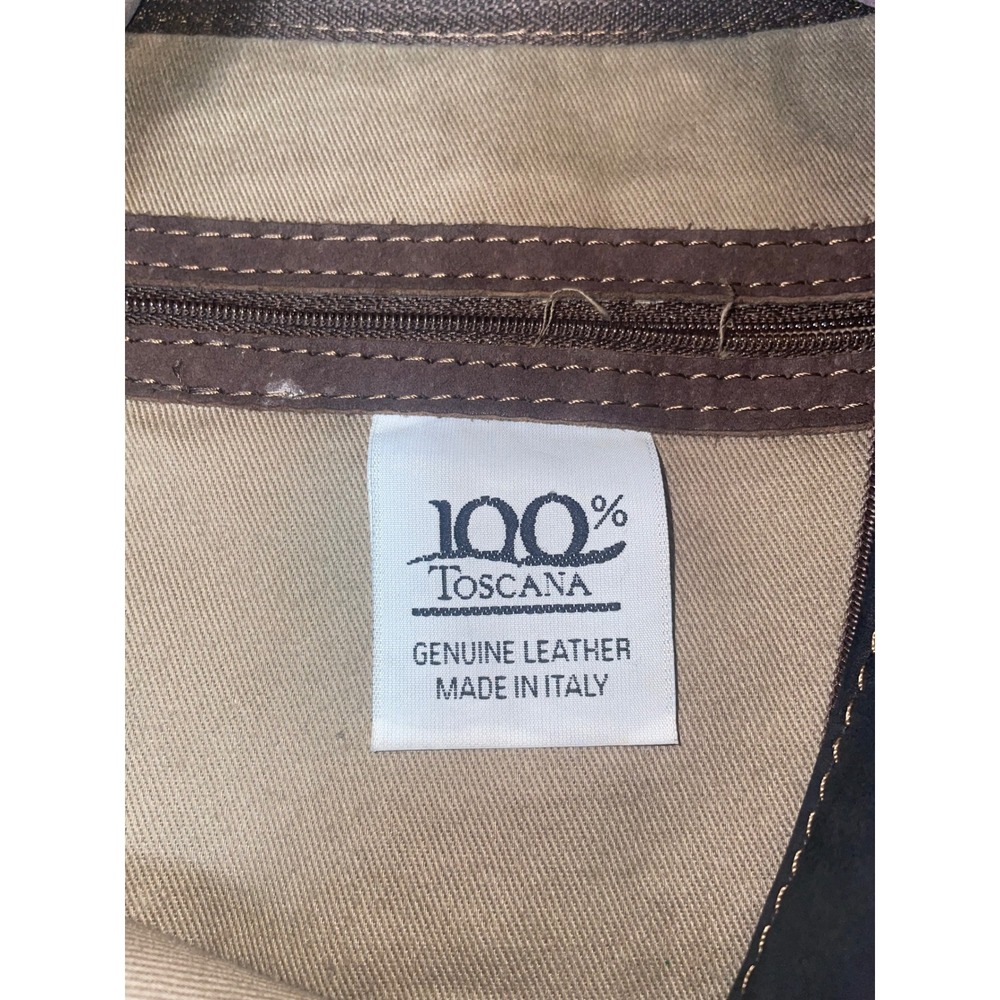 100% Toscana Italy Black Genuine Leather Hobo Shoulder Bag Brown Strap - Picture 3 of 7